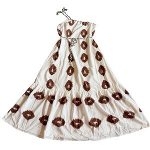Pretty Garden White Brown Print Tribal One Shoulder Dress Southwestern Small NWT